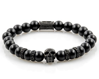 Onyx bracelet bracelet beaded bracelet black matt skull black 8 mm stainless steel