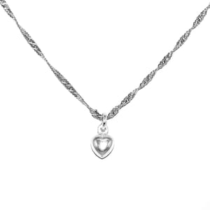 Colar de corrente torcida de 1,5 mm com pingente de coração de prata colar feminino/masculino de prata esterlina 925
