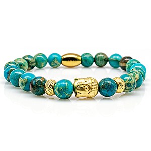 Jasper armband armband parelarmband Boeddha hoofd 24k verguld 8 mm roestvrij staal