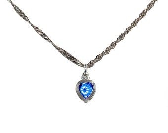 Twisted Curb Kette Halskette 1,5 mm mit Herzanhänger Kristall 925 Sterling Silber Damen Halskette