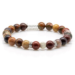 Jasper 925 sterling silver bracelet, pearl bracelet, Picasso beads, ball, spacer, zirconia, women, men, 8 mm