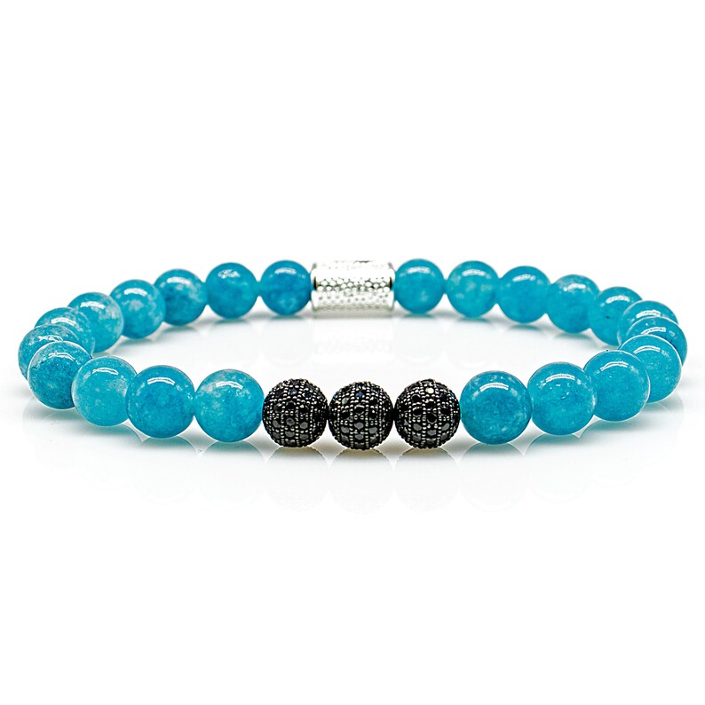 Jade 925 Sterling Silver Bracelet Bracelet Beaded Bracelet Amazonite Beads Ball Black 8mm CZ