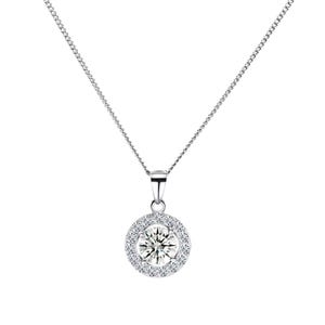 Cuban Link Curb Chain 1.0 mm Necklace 925 Sterling Silver Pendant Round Zircon Ladies Necklace