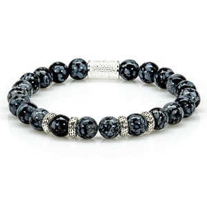 Snowflake Obsidian 925 Sterling Silver Bracelet Bead Bracelet Spacer Ring 8 mm