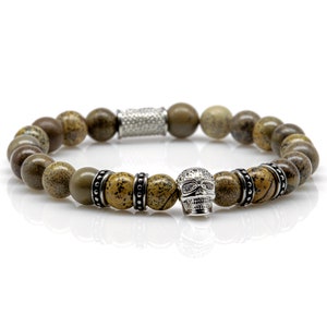 Yellow Flower Stone Bracelet Beaded Bracelet Beaded Skull Skull Women Men 8mm Stainless Steel Spacer Ring