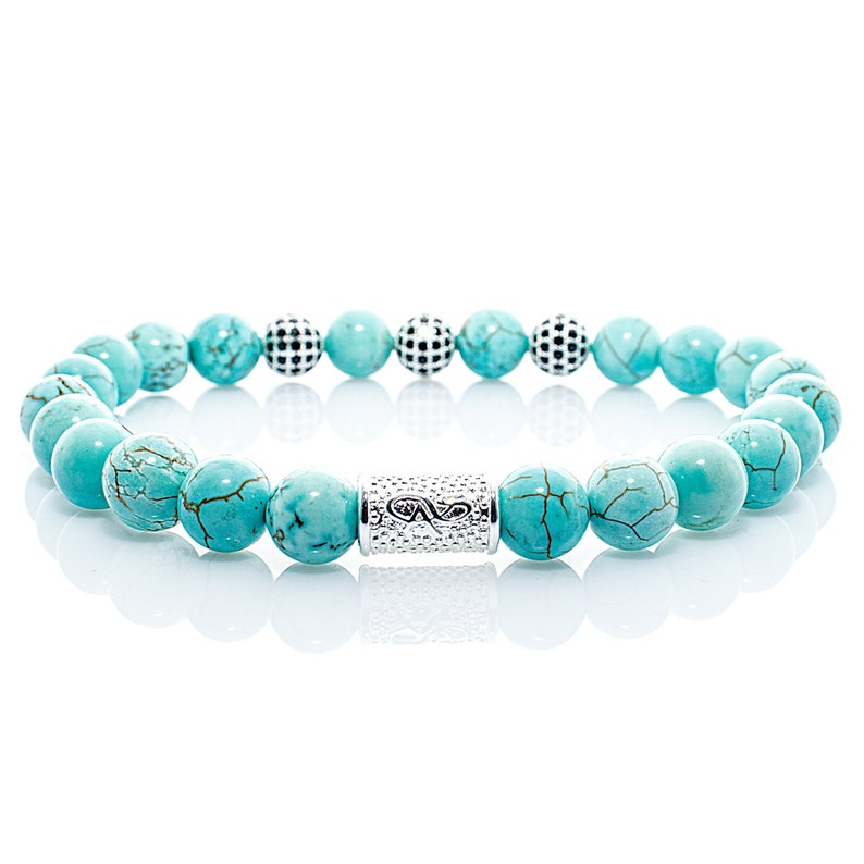 Turquoise 925 Sterling Silver Bracelet Bracelet Beaded Bracelet Beads Ball 8mm CZ