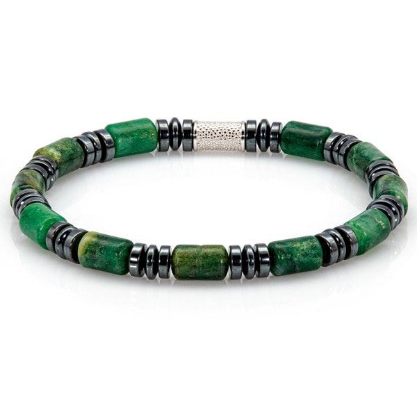 Bracelet en argent sterling 925 avec jade vert africain et perles de 6 mm.