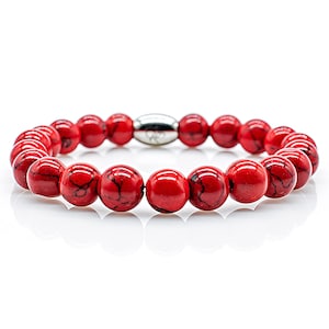 Turquoise Bracelet Pearl Bracelet Red Women Men 8 mm Stainless Steel