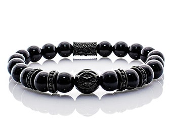 Onyx bracelet Bracelet pearl bracelet black Beads ball black 8 mm stainless steel
