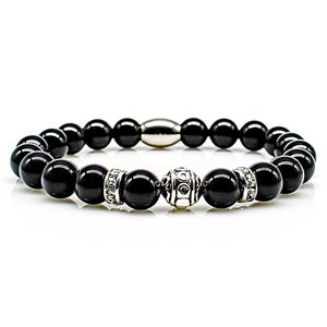 Onyx Bracelet Pearl Bracelet Black Beads Ball Silver 8 mm Stainless Steel