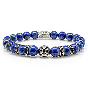 Lapis lazuli bracelet pearl bracelet AAA/AAAAA quality blue beads ball silver 8 mm stainless steel
