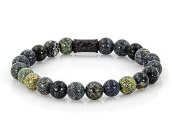 Pulseira Serpentina, Pulseira de Contas, Verde, Feminina/Masculina, 8 mm, Aço Inoxidável