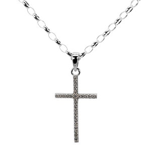 Rolo Necklace Necklace 2.4mm Pendant Cross Zircon 925 Sterling Silver Women Men&#39;s Necklace