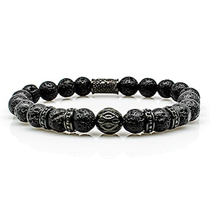 Lava bracelet Bracelet Pearl bracelet black beads ball 8 mm stainless steel