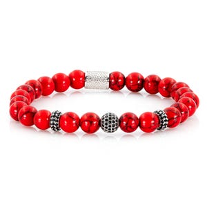 Turquoise 925 Sterling Silver Raw Dined Bracelet Beaded Bracelet Red 8 mm Zircon