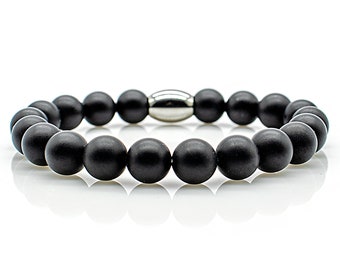 Onyx bracelet pearl bracelet black matt women men 8 mm stainless steel