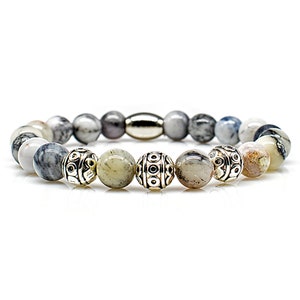 Agate Bracelet Bracelet Bead Bracelet Beads ball silver 8 mm stainless steel