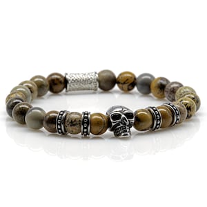 Yellow Flower Stone Bracelet Beaded Bracelet Beaded Skull Skull Women Men 8mm Stainless Steel Spacer Ring