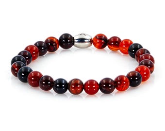 Pulseira de Ágata dos Sonhos, Pulseira com Contas de Ágata, Unissex, 8 mm, Aço Inoxidável