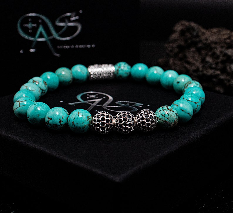 Turquoise 925 Sterling Silver Bracelet Bracelet Beaded Bracelet Beads Ball 8mm CZ