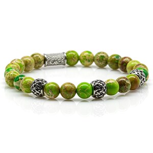 Jasper bracelet Bracelet beaded bracelet green silver 8 mm stainless steel spacer