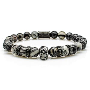 Netstone bracelet bracelet beaded bracelet skull black 8 mm stainless steel