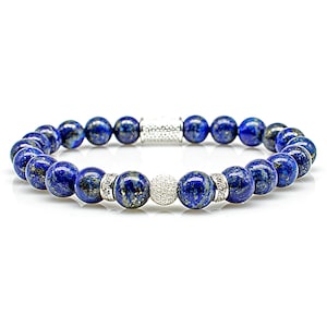Lapis lazuli 925 sterling silver bracelet pearl bracelet AAA/AAAAA quality blue beads ball 8 mm
