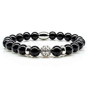 Onyx bracelet Bracelet pearl bracelet black beads ball silver 8 mm stainless steel
