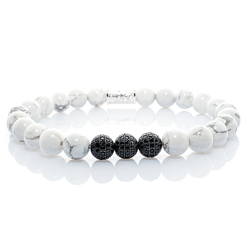Beads Ball Black 8mm CZ Howlith 925 Sterling Silver Bracelet Bracelet Beaded Bracelet Class A