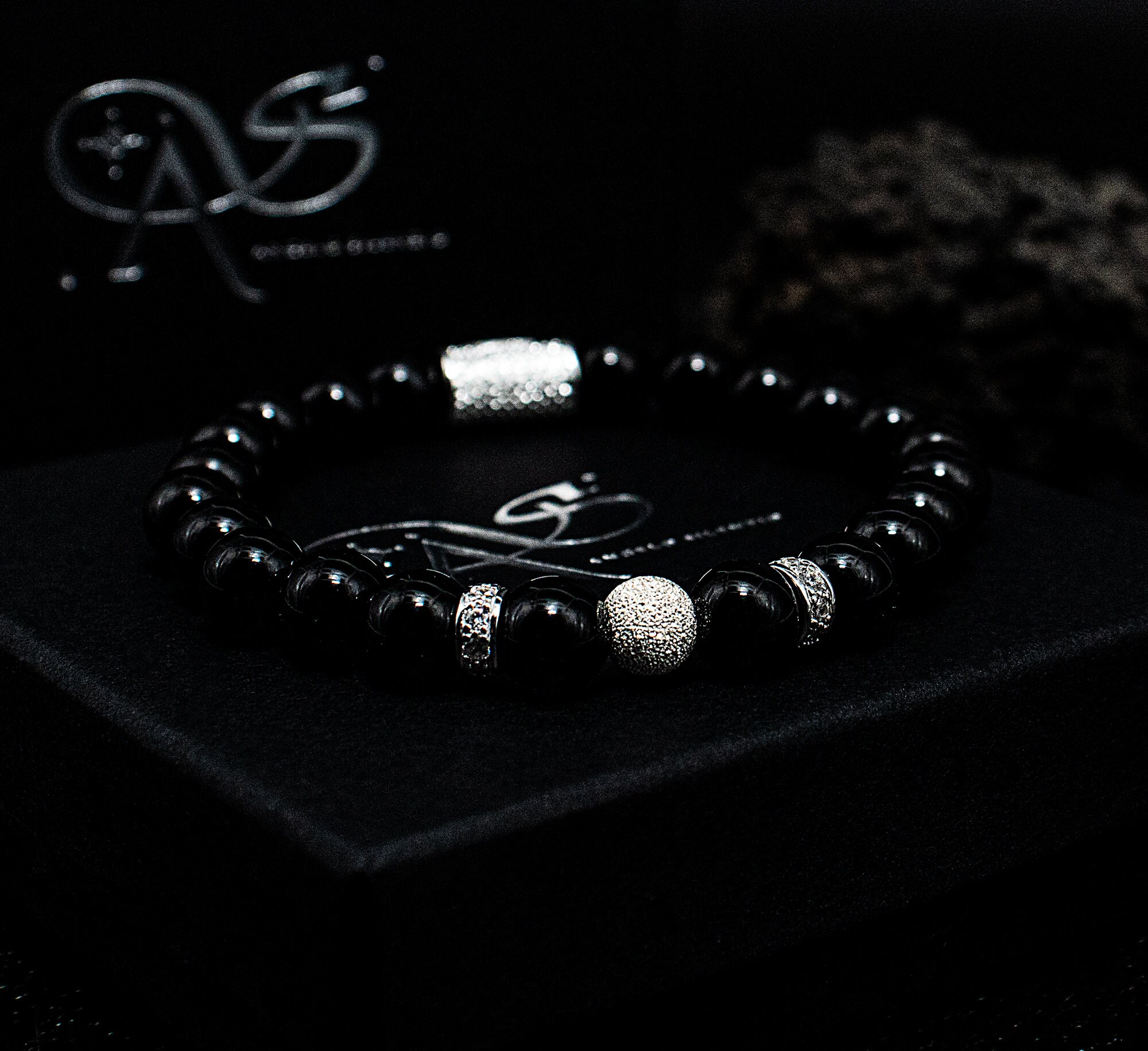 Man Large Onyx Chain Bracelet , Black Onyx Bracelet