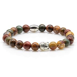 Jasper Bracelet Bracelet Bead Bracelet Picasso Buddha Women Men 8 mm stainless steel