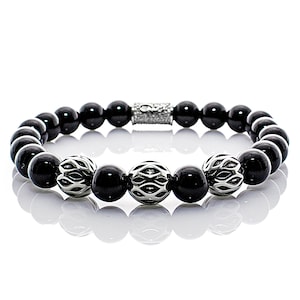 Onyx bracelet Bracelet pearl bracelet black beads ball silver 8 mm stainless steel