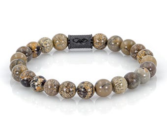 Pulseira de pedra com flor amarela, pulseira de contas, contas para mulheres e homens, aço inoxidável de 8 mm