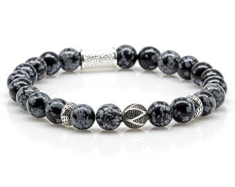 Obsidian 925 Sterling Silver Bracelet Bead Bracelet Black
