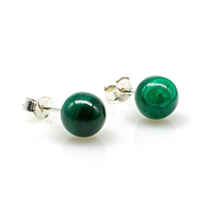 Earring 925 Sterling Silver Malachite Beads 8 mm