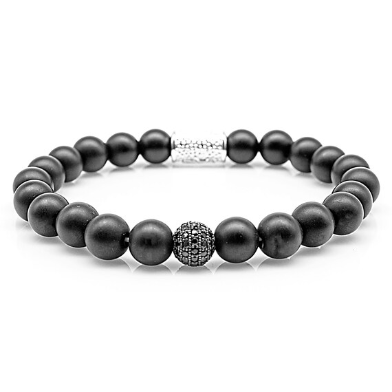 Vintage 925 Sterling Silver Clasp Black Onyx Bead Ball Hand