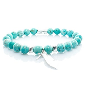Turquoise 925 Sterling Silver Bracelet Bead Bracelet Pendant Feather Cross 8 mm