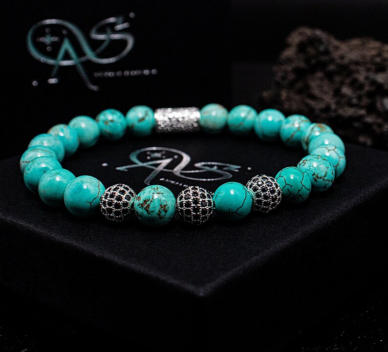 Turquoise 925 Sterling Silver Bracelet Bracelet Beaded Bracelet Beads Ball 8mm CZ