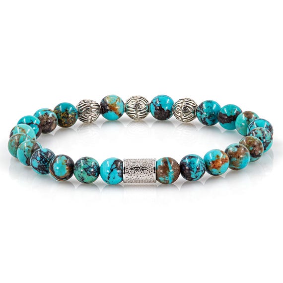Bracelet En Argent 925 Avec Pierre Turquoise Rouge - Neuf Sans Emballage