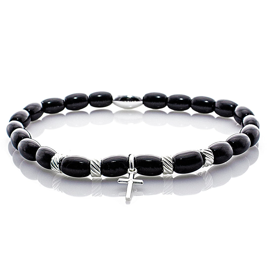 Obsidian 925 Sterling Silver Bracelet Bracelet Bead Bracelet Black