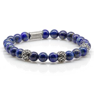 Lapis lazuli bracelet pearl bracelet AAA/AAAAA quality blue silver 8 mm stainless steel spacer