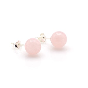 Earring 925 Sterling Silver Rose Quartz Pearls 8 mm
