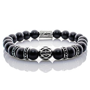 Onyx bracelet Bracelet pearl bracelet matt black Beads ball silver 8 mm stainless steel