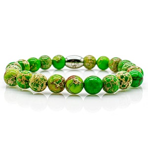 Jasper bracelet pearl bracelet green women men 8 mm stainless steel