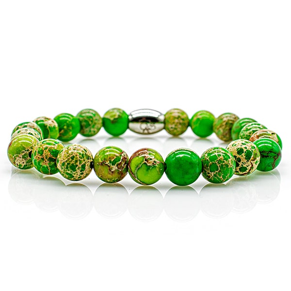 Jasper Bracelet Pearl Bracelet Green Women Men 8 mm Stainless Steel