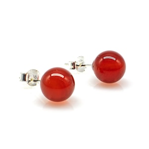 Earring 925 Sterling Silver Carnelian Beads 8 mm