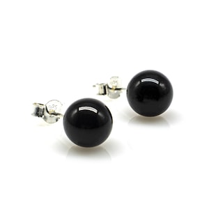 Earring 925 Sterling Silver Black Onyx Beads 8 mm