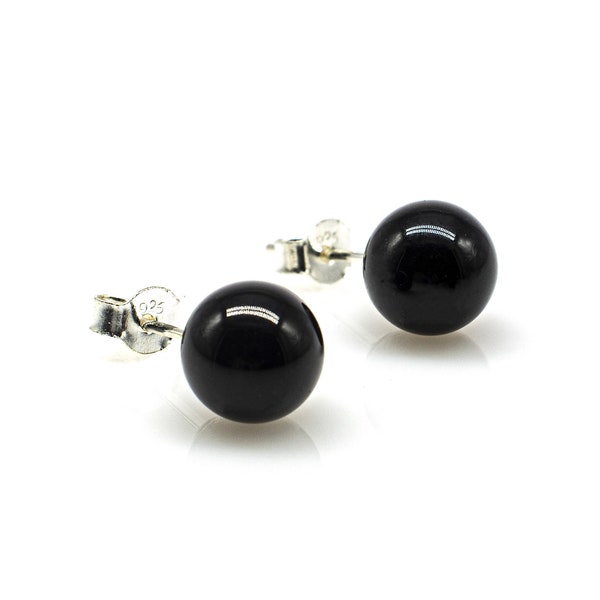 Ohrring 925 Sterling Silber Black Onyx Perlen 8 mm