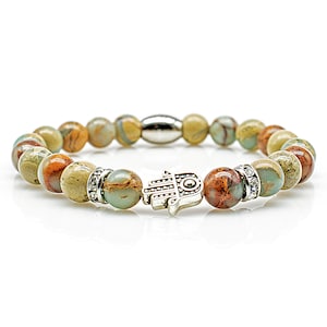 Serpentine bracelet Bracelet Bead bracelet Fatima hand silver 8 mm stainless steel rhinestones