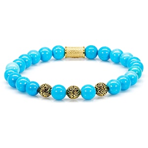 Turquoise 925 sterling silver bracelet bracelet pearl bracelet beads ball 8 mm blue turquoise 18k gold plated
